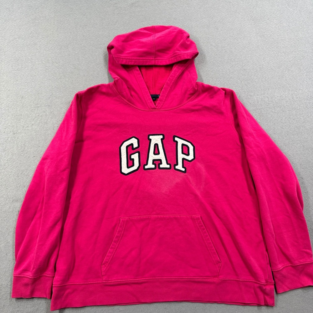 GAP Hoodie Women's XL Hot Pink Spell Out Logo Fleece Lined Loose Pullover Skater